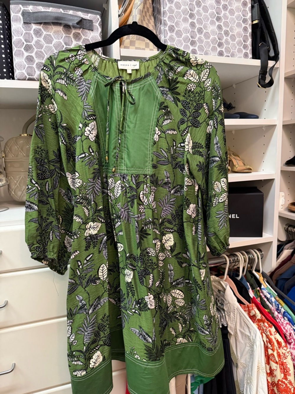 entro Green Floral Print Peasant Dress